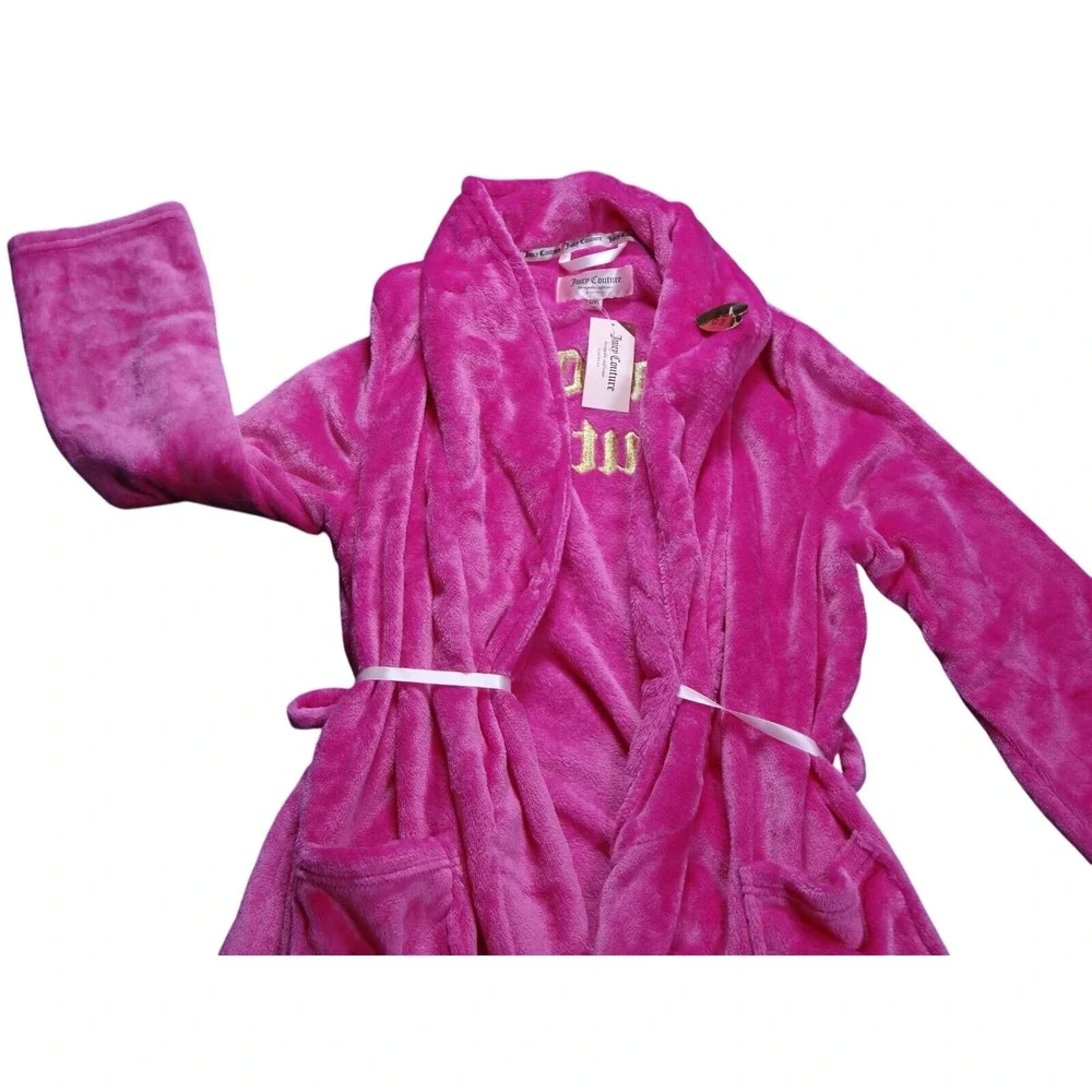 NEW Juicy Couture Luxe Soft Plush Robe Size L/XL Pink Pockets 36